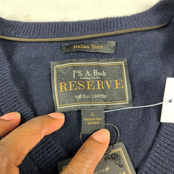 Jos A Bank Reserve Mens Cashmere Wool Blend Sweater NWT Navy Blue Size Large - Picture 4 of 10